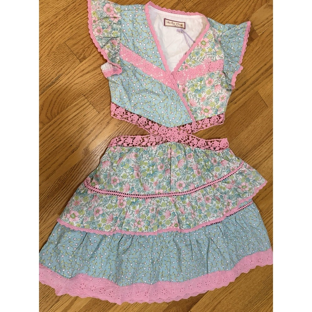Cheeky Plum Boutique Floral Dress Crochet Laced Trim Lined Ruffle‎ 10 Y